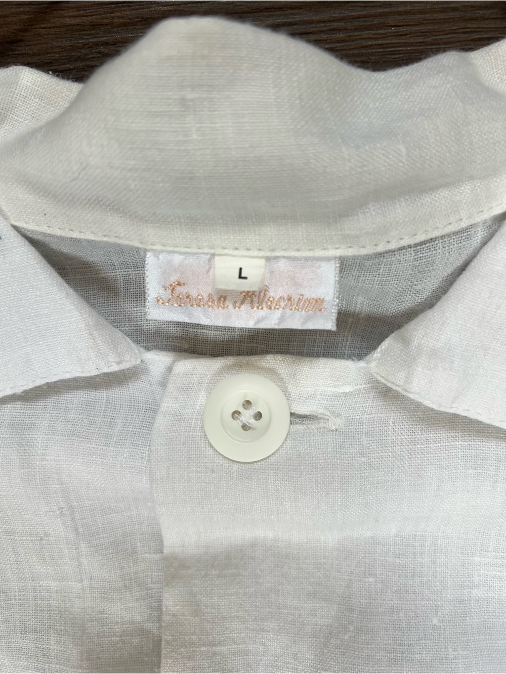 Teresa Alecrim Linen Button-Up Pajama Shirt in White - Size L